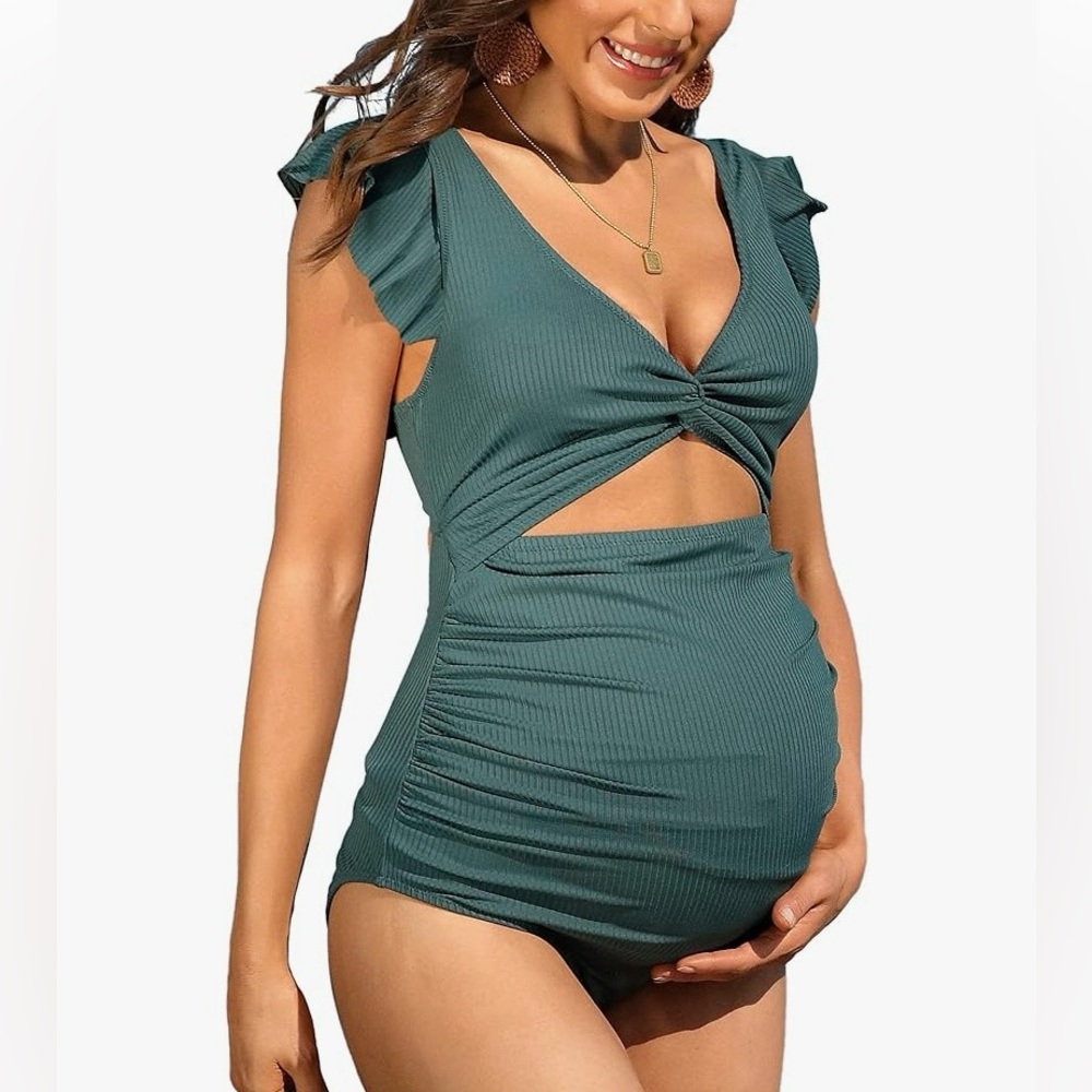 Teal Maternity Swim One Piece